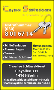 Clayallee Schlüsseldienst Schließanlagen, Alarmanlagen, Treosre, Schlösser, Schlüssel, Berlin